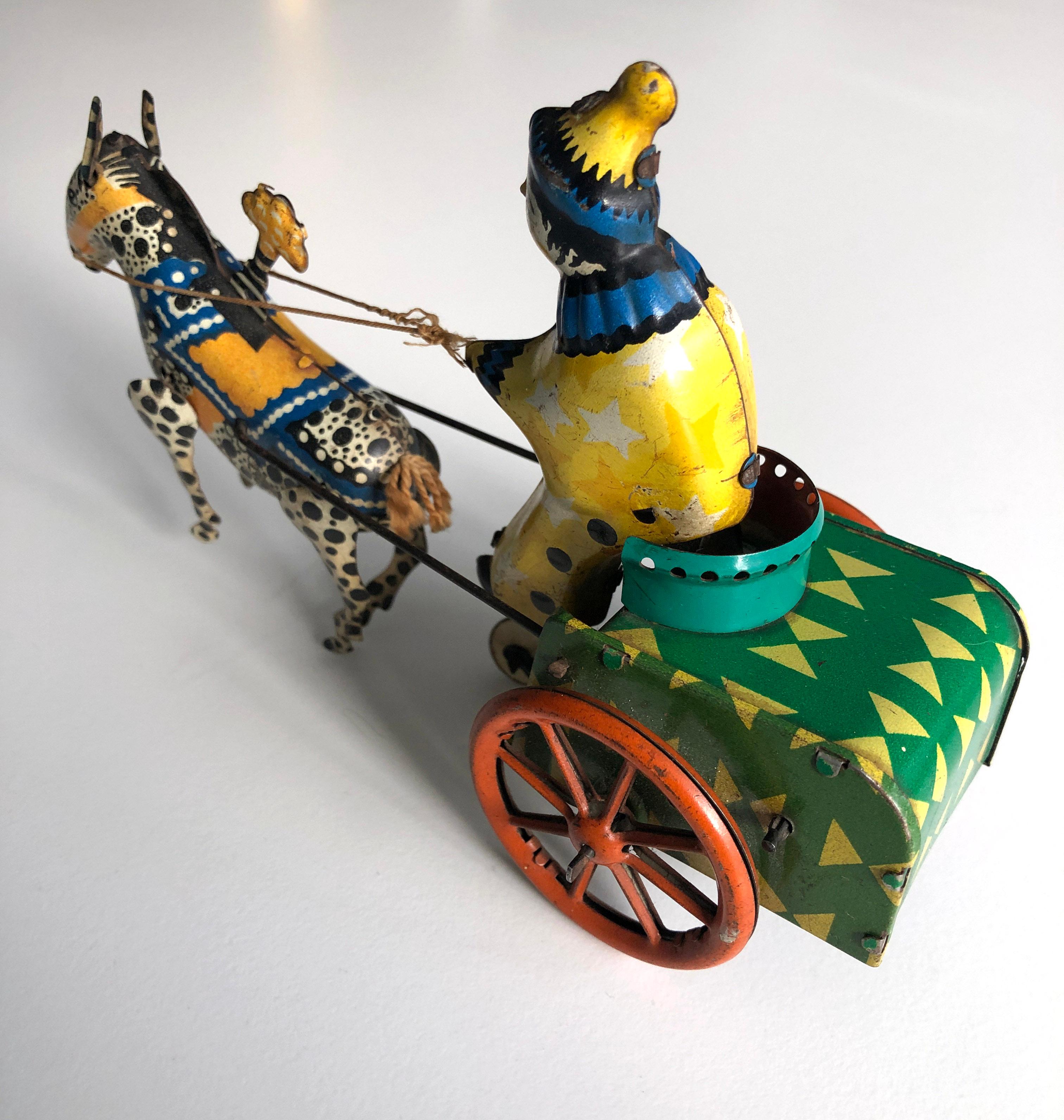 Vintage 1950's USSR Tin Windup Donkey Clown Carriage Toy For Sale 4