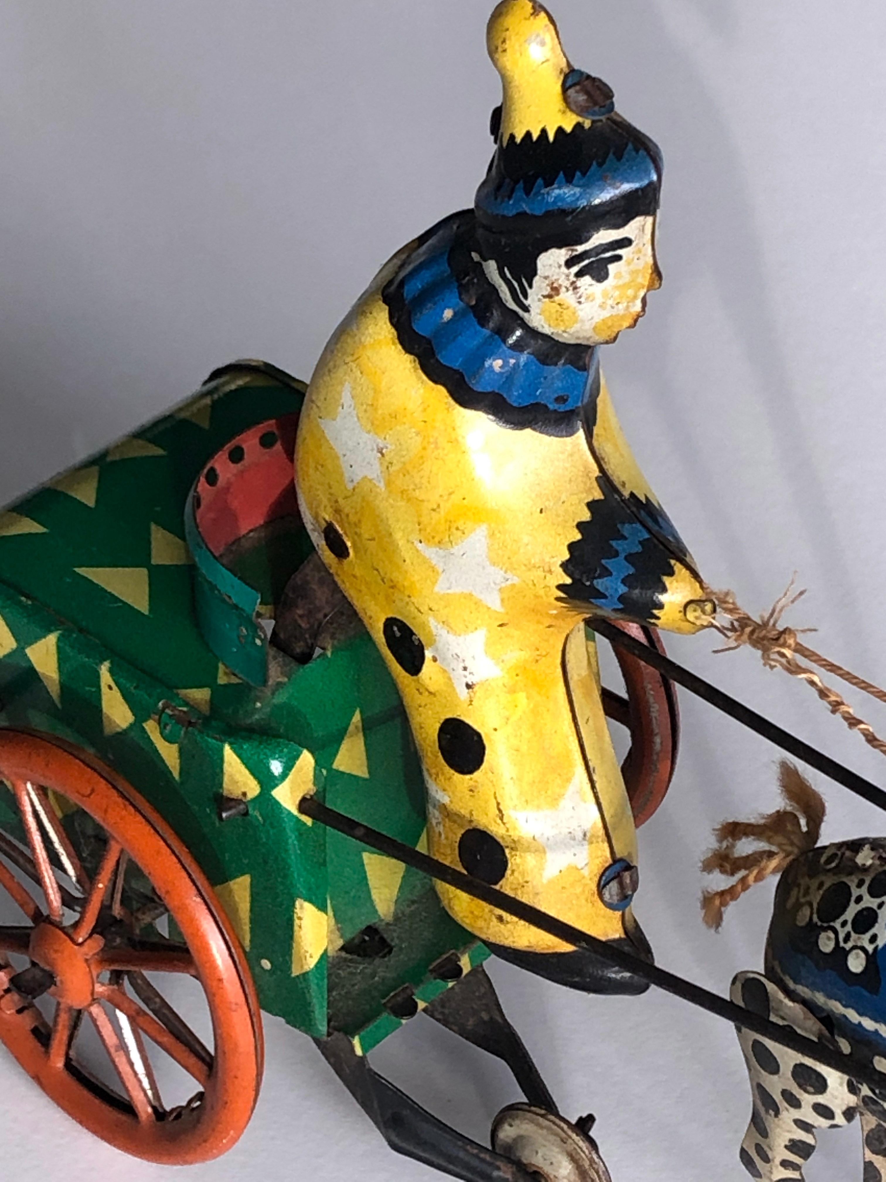 Vintage 1950's USSR Tin Windup Donkey Clown Carriage Toy For Sale 7