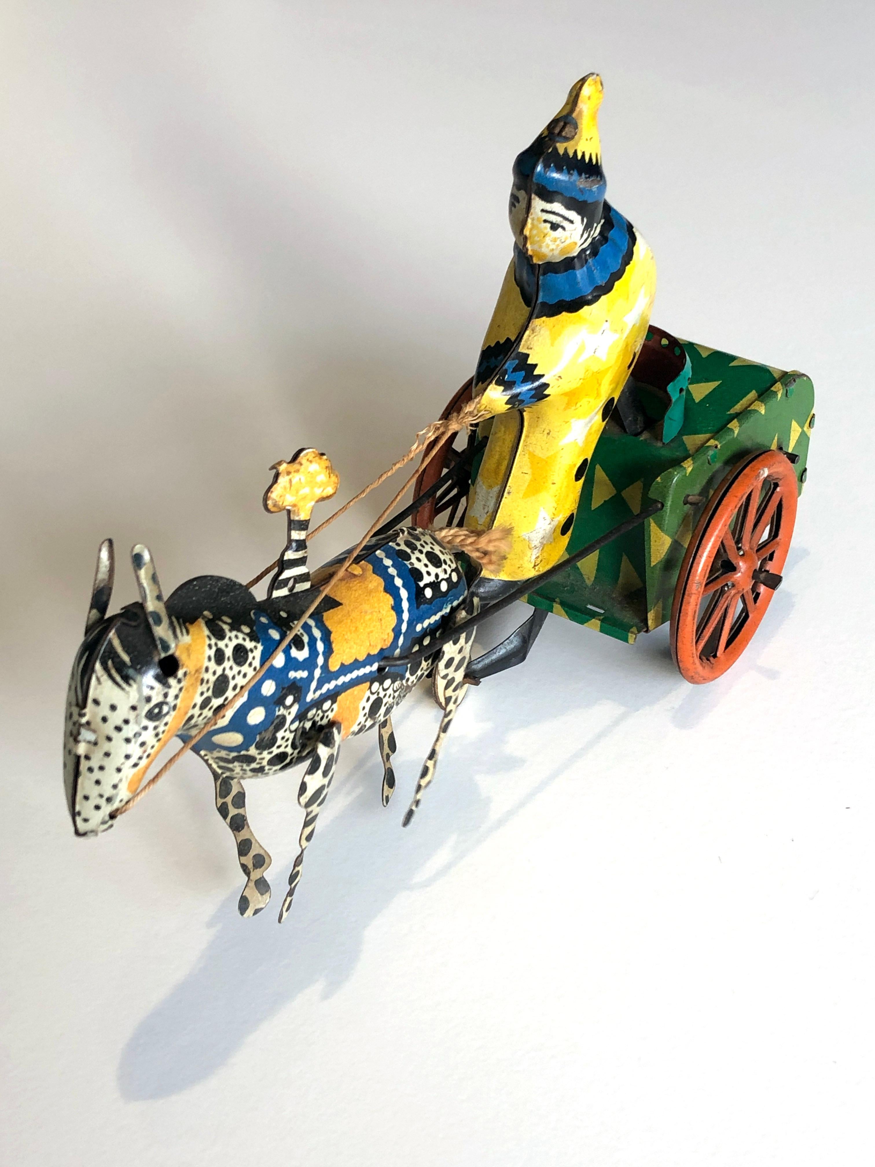 Mid-20th Century Vintage 1950's USSR Tin Windup Donkey Clown Carriage Toy For Sale