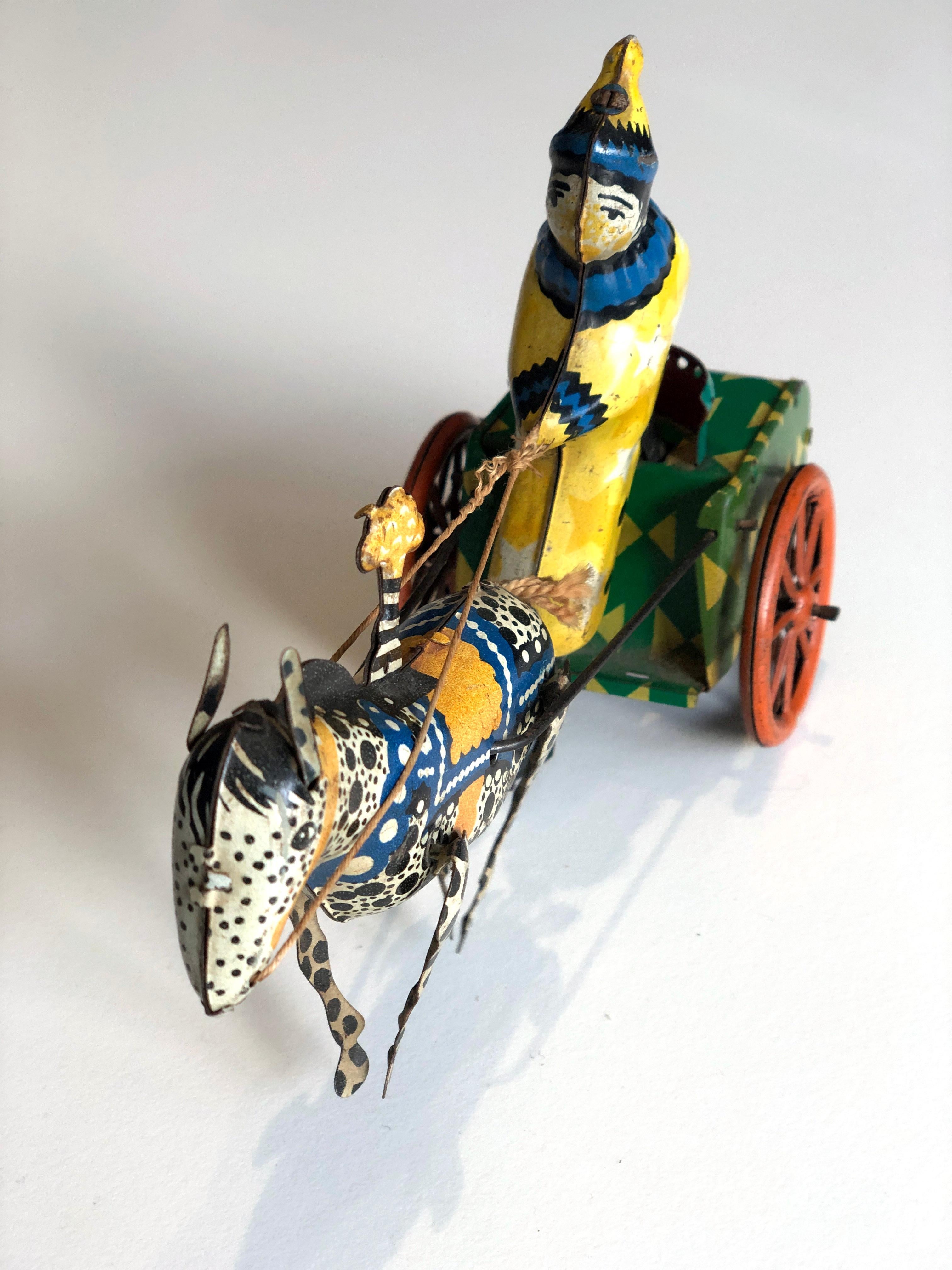 Vintage 1950's USSR Tin Windup Donkey Clown Carriage Toy For Sale 1