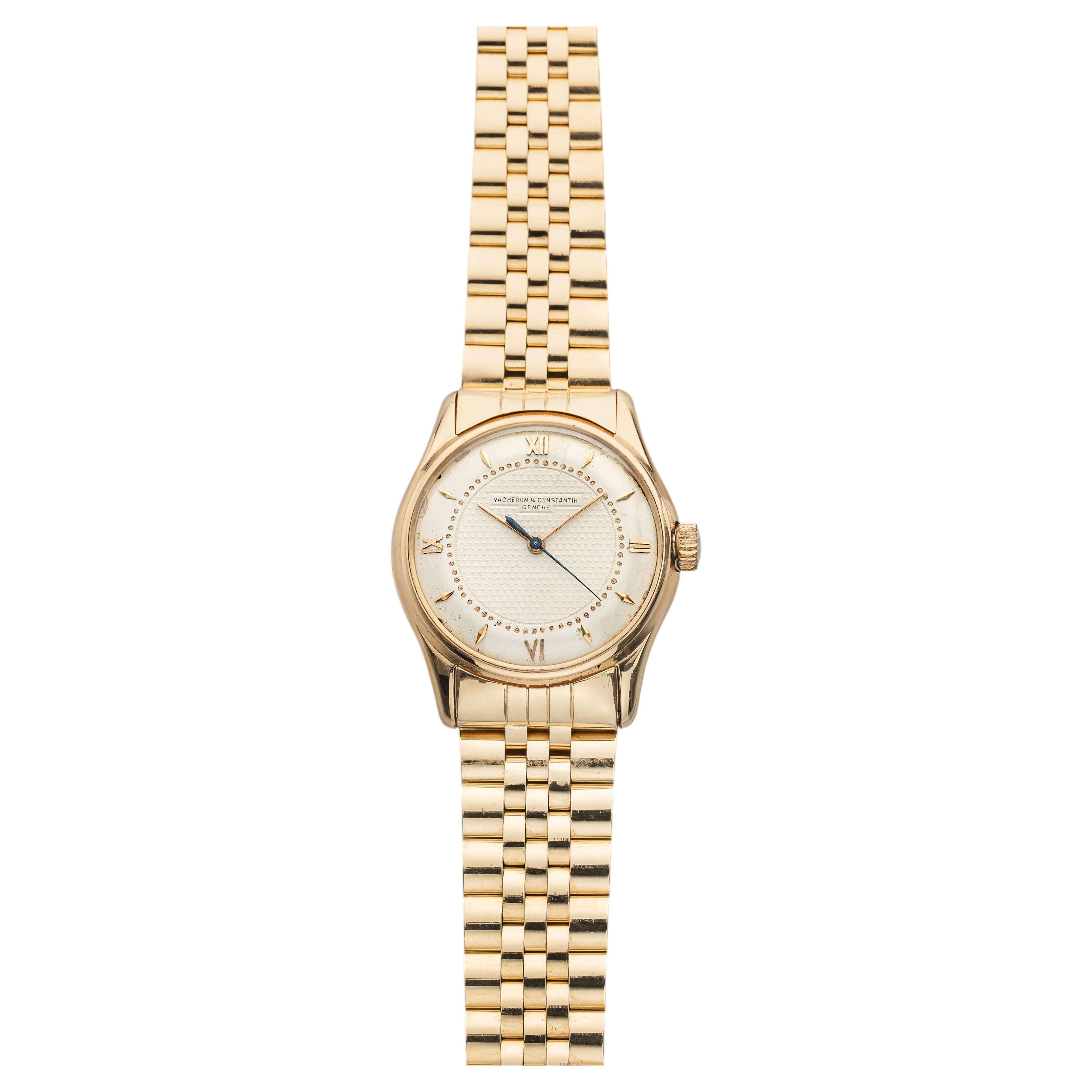 Pre-owned Vacheron Constantin Vintage 1950s  Dress 18k Rg Silvered Guilloche Dial Auto 35mm In Multi