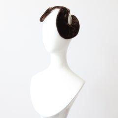 Vintage 1950's Velvet S shaped Fascinator 1950's Percher Hat Brown velvet hat
