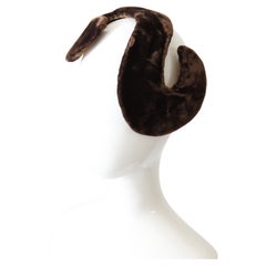 Vintage 1950's Velvet S shaped Fascinator 1950's Percher Hat Brown velvet hat