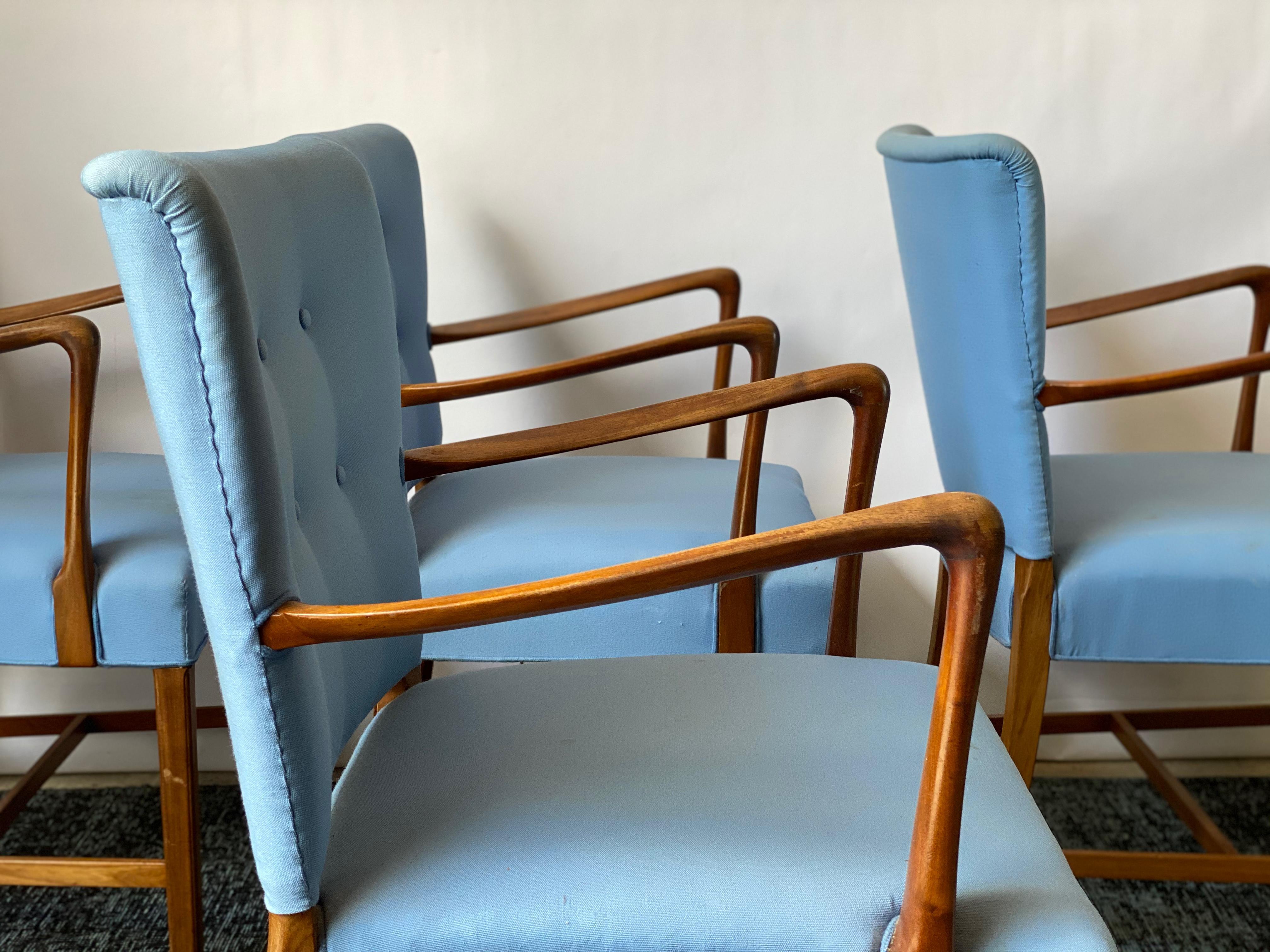 Upholstery Vintage 1950s Walnut Armchairs