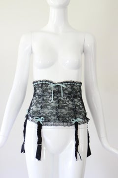 Vintage 1950s Waspie Suspender Belt Garters Blue Lace US 4 UK 8