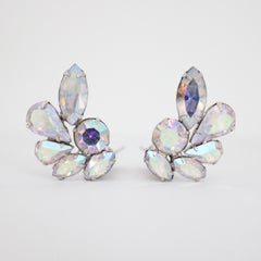 Vintage 1950's Weiss Clip on Earring Iridescent Rhinestone Weiss Earrings