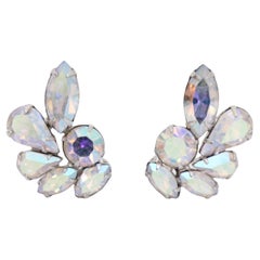 Vintage 1950's Weiss Clip on Earring Iridescent Rhinestone Weiss Earrings