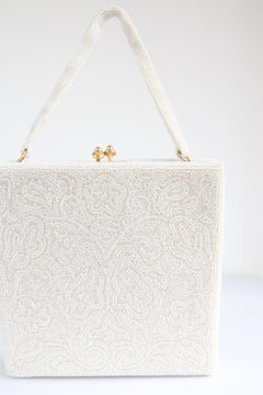 Borsa vintage anni '50 con perline bianche, floreali e iridescenti, borsa originale degli anni '50