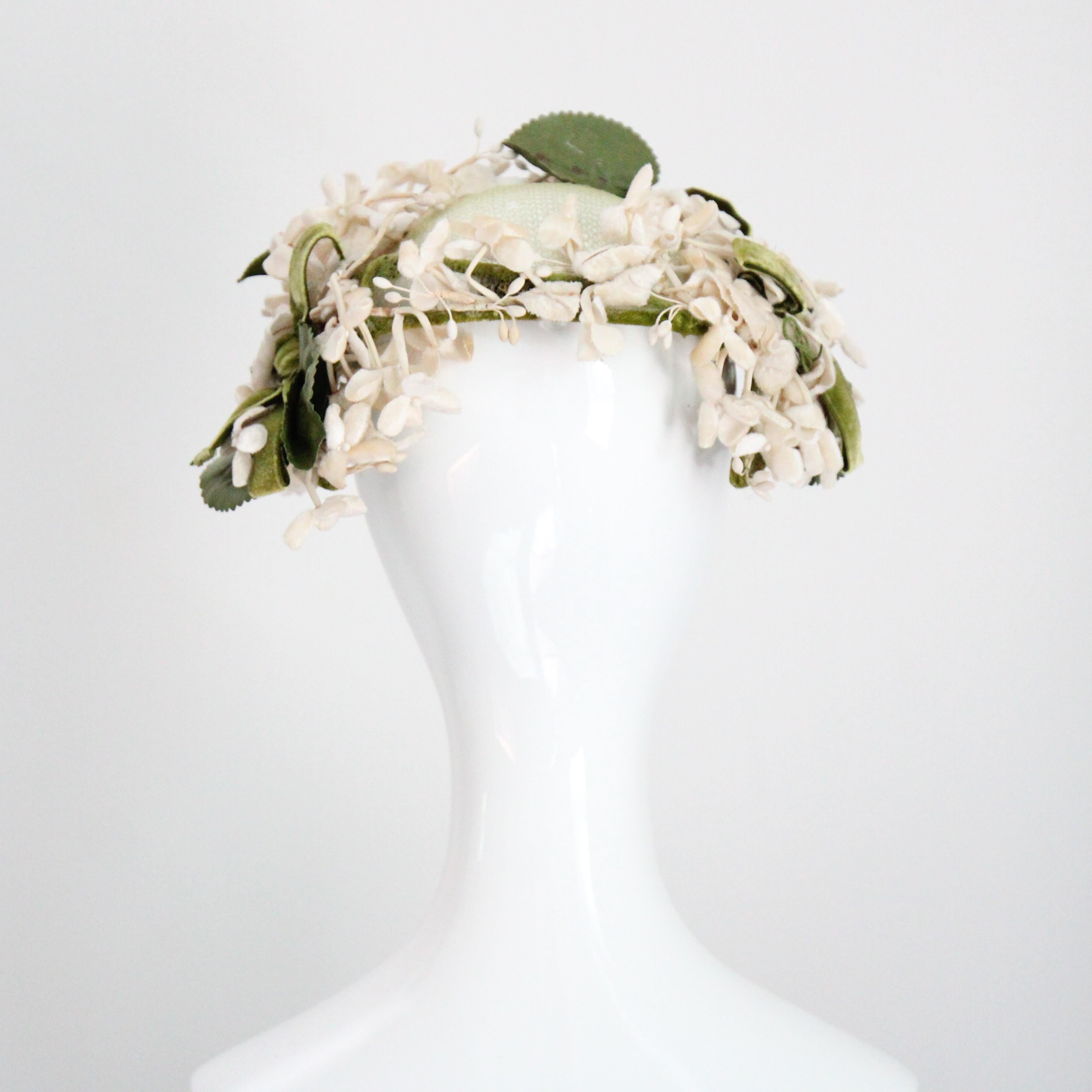 Vintage 1950's weiß geblümten Hut Vintage 1950's floral Cocktail-Hut Jasmin f im Angebot 2