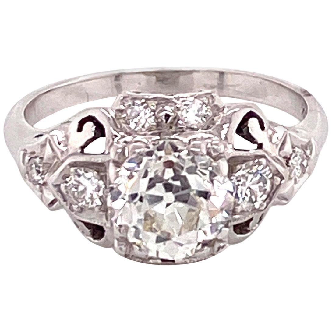 Filigraner Ring aus Weißgold mit 1,20 Karat Diamant im europäischen Schliff, 1950er Jahre