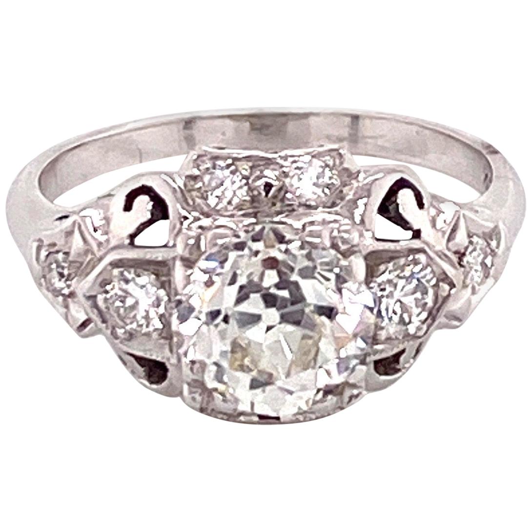 Vintage 1950s White Gold 1.20 Carat European Cut Diamond Filigree Ring