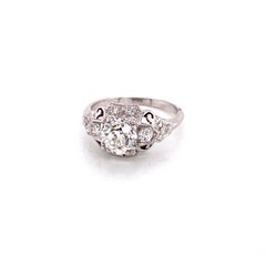 Vintage 1950s White Gold 1.20 Carat European Cut Diamond Filigree Ring