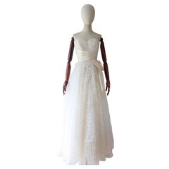 Vintage 1950's white tulle layered dress strapless sweetheart neckline UK 6-8