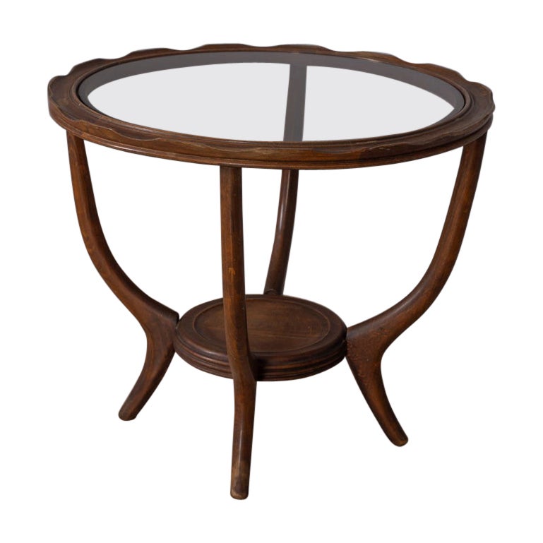 Vintage 1950s wood and glass coffee table, Italian design