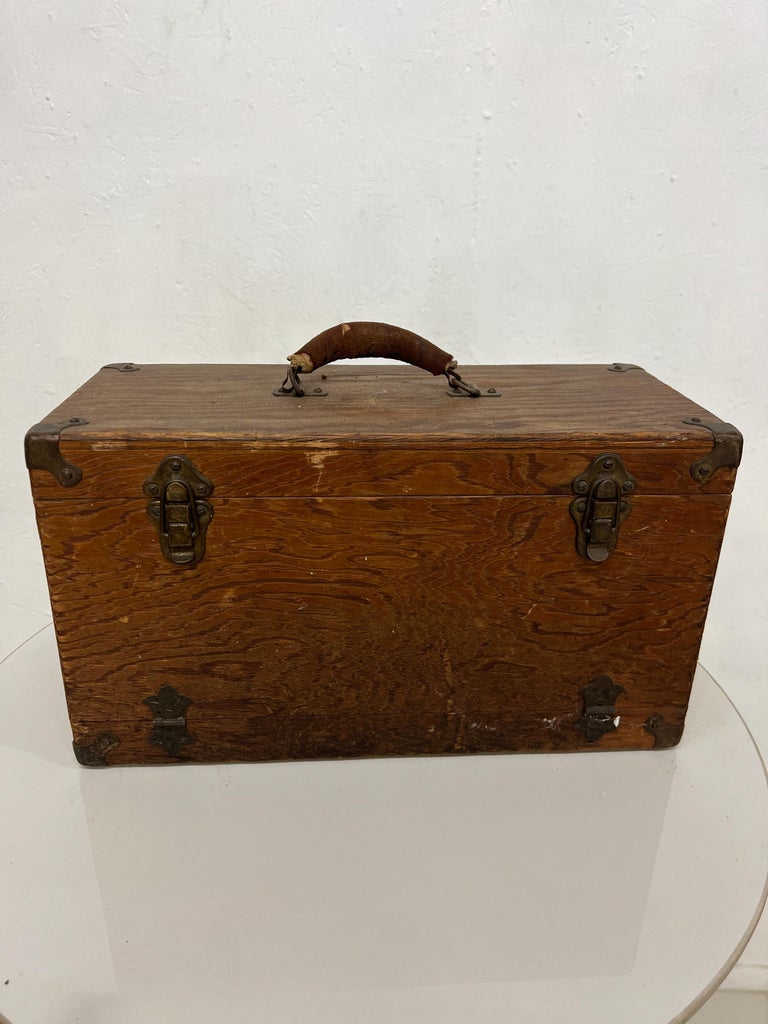 Vintage 1950s Wood Box Art Craft Supply Filled Compartments Portable Travel Case For Sale 4