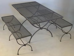 Vintage 1950s Woodard Curule Base Table and Pair of Matching Benches