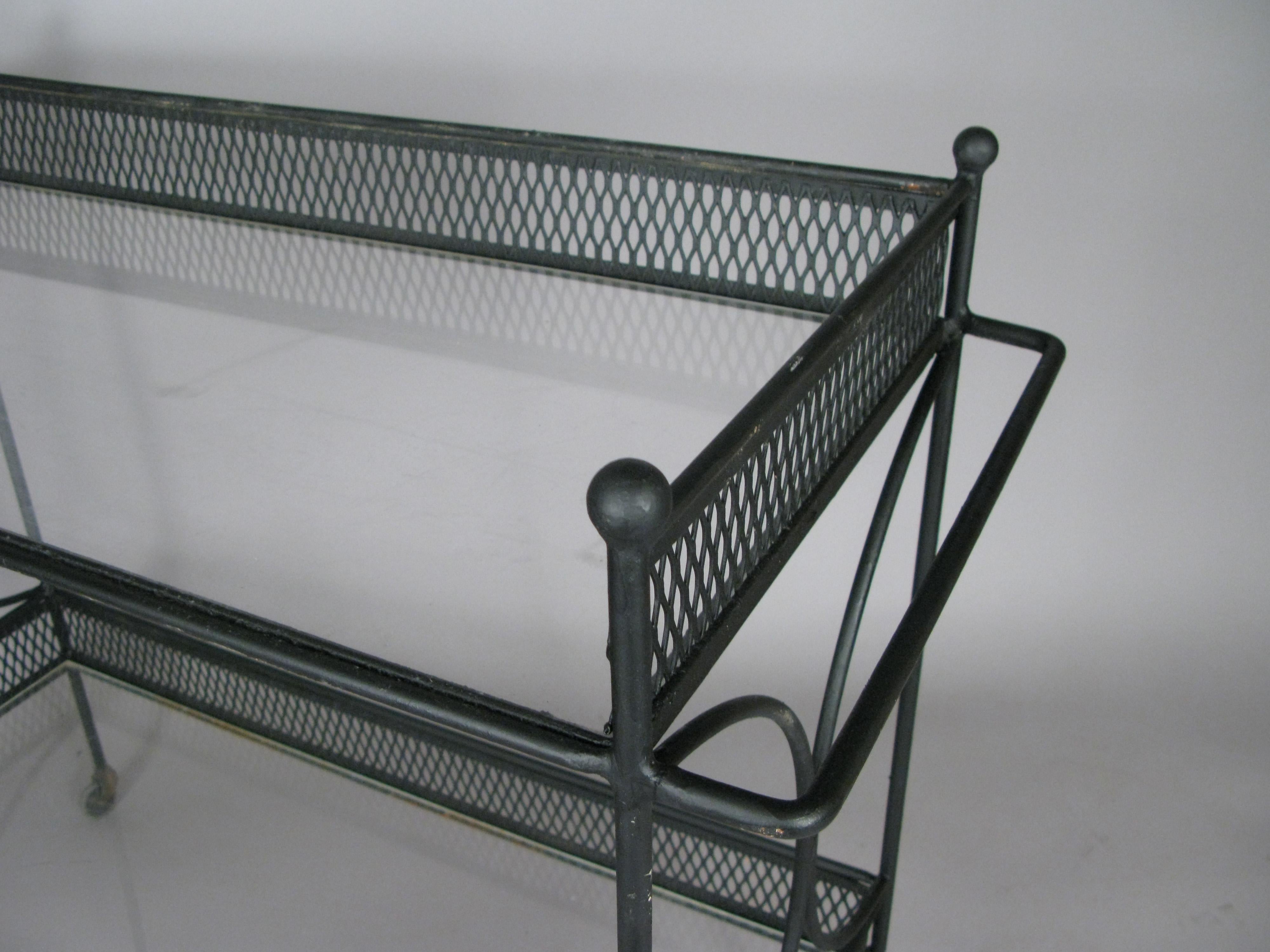Vintage 1950's Wrought Iron Bar Cart by Salterini In Good Condition In Hudson, NY