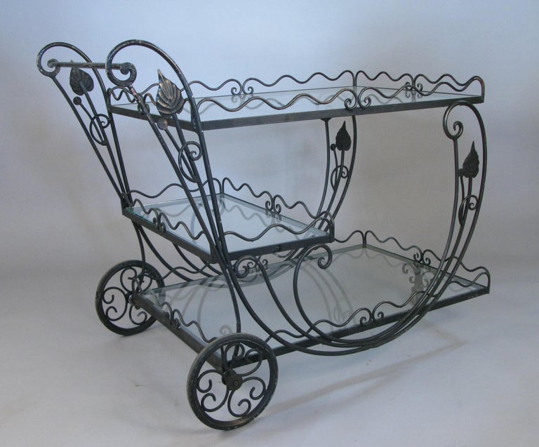 Vintage 1950s Wrought Iron Scroll Bar Cart at 1stDibs iron scroll of