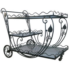 Vintage 1950s Wrought Iron Scroll Bar Cart