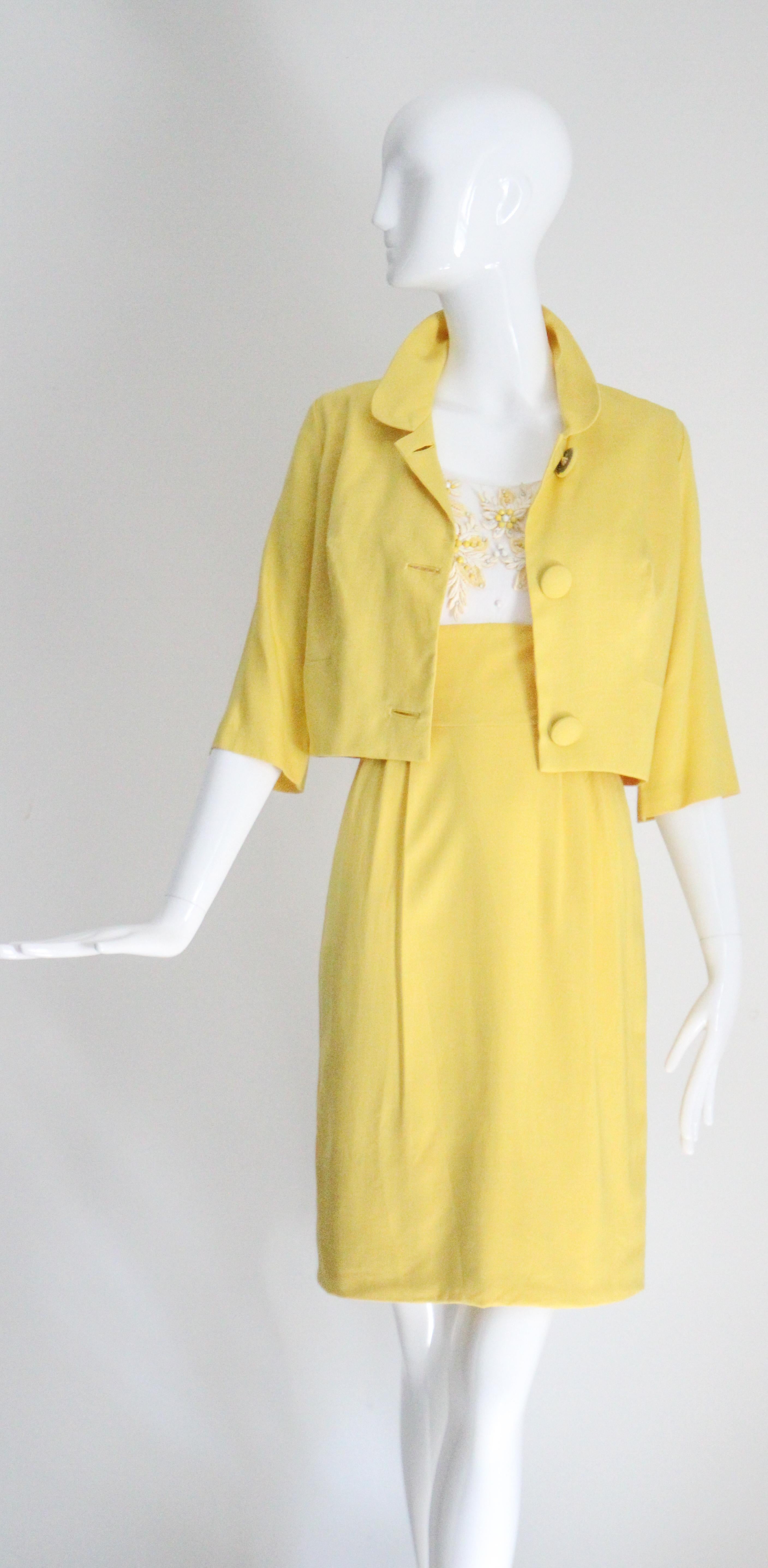 Vintage 1950's Yellow Dress and Jacket Set Lisbeth Wolfe Dress suit UK 6 US 2 For Sale 8