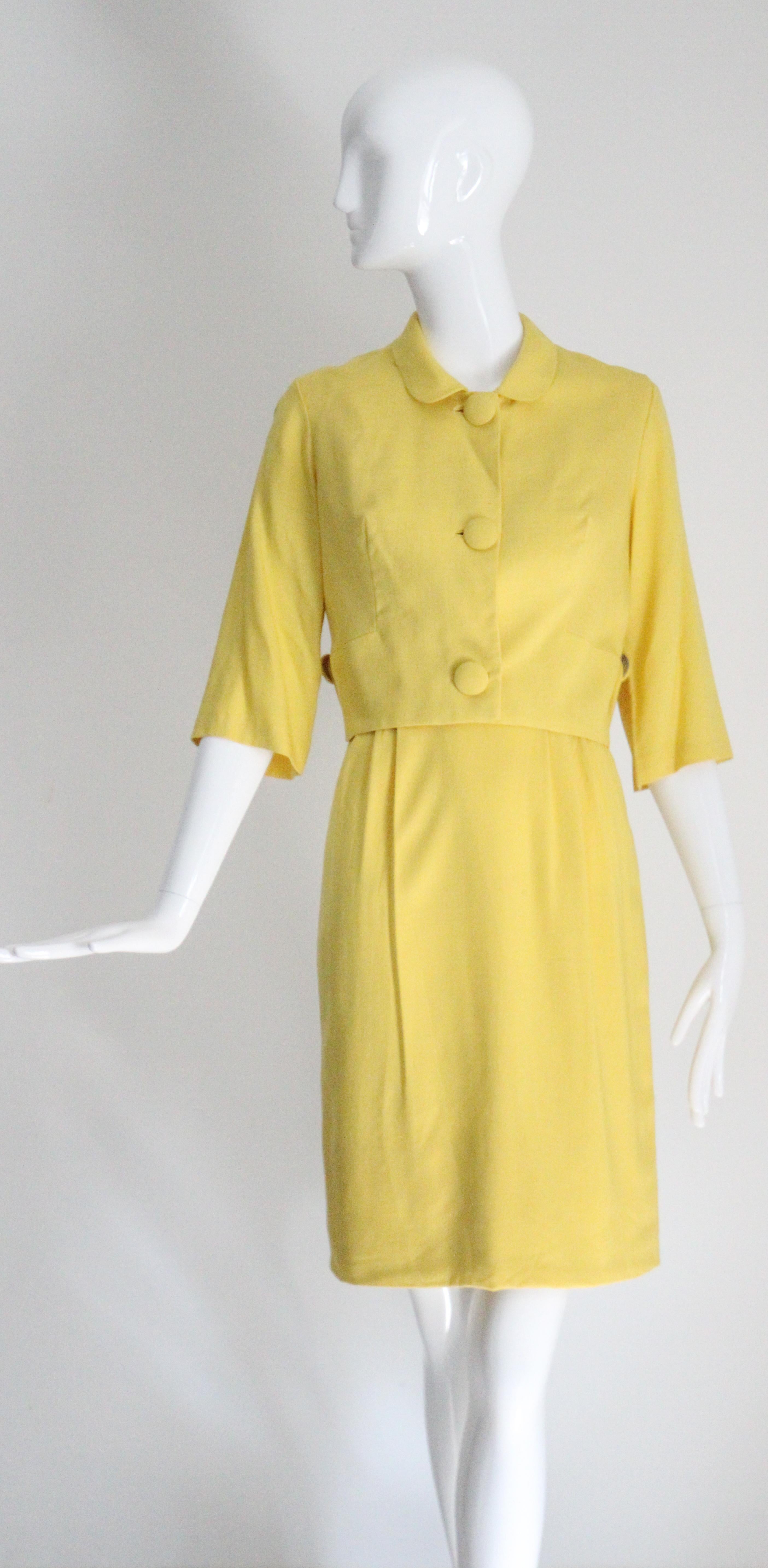 Vintage 1950's Yellow Dress and Jacket Set Lisbeth Wolfe Dress suit UK 6 US 2 For Sale 10