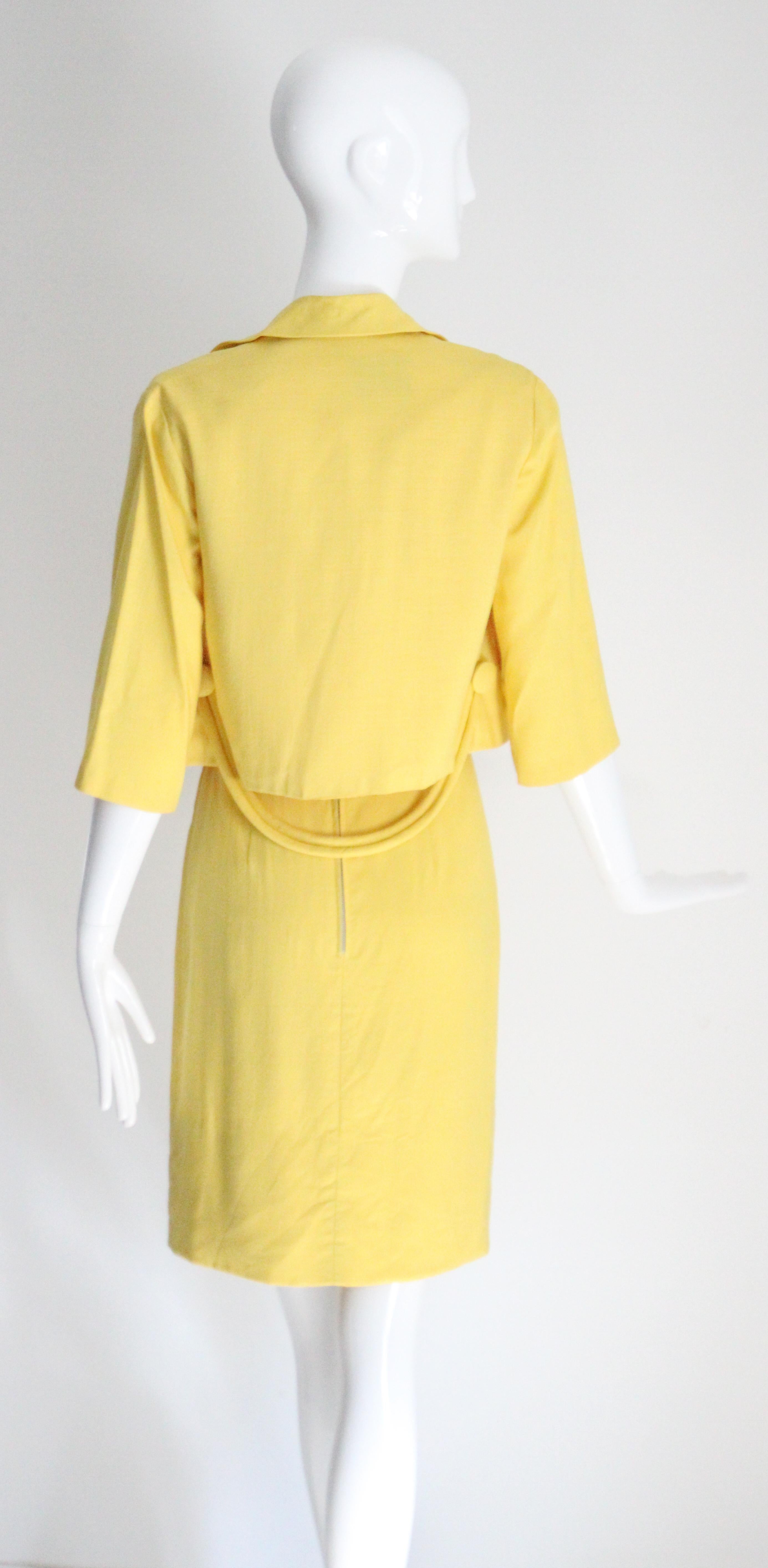 Vintage 1950's Yellow Dress and Jacket Set Lisbeth Wolfe Dress suit UK 6 US 2 For Sale 11