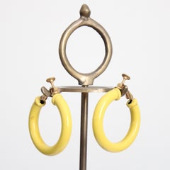 Vintage 1950's yellow enamel clip on hoops 1950's clip on hoop earrings yellow