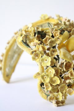 Vintage 1950's yellow floral bandeau hat 1950's percher hat millinery flower