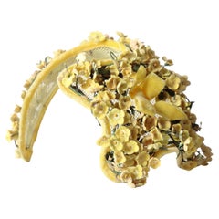Vintage 1950's yellow floral bandeau hat 1950's percher hat millinery flower