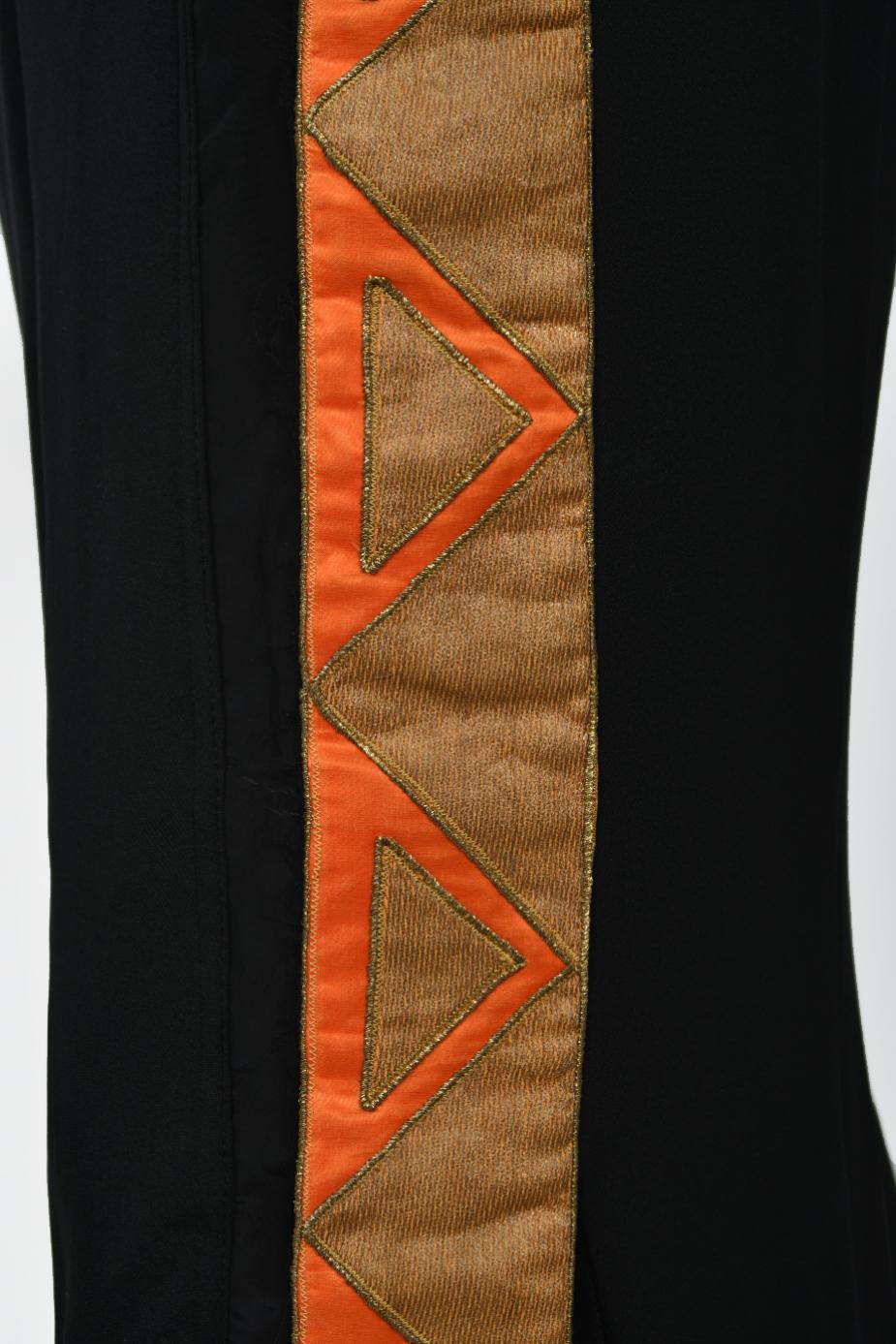 Vintage 1950s Yma Sumac Custom Couture Black Orange Silk Hourglass Gown Ensemble en vente 9