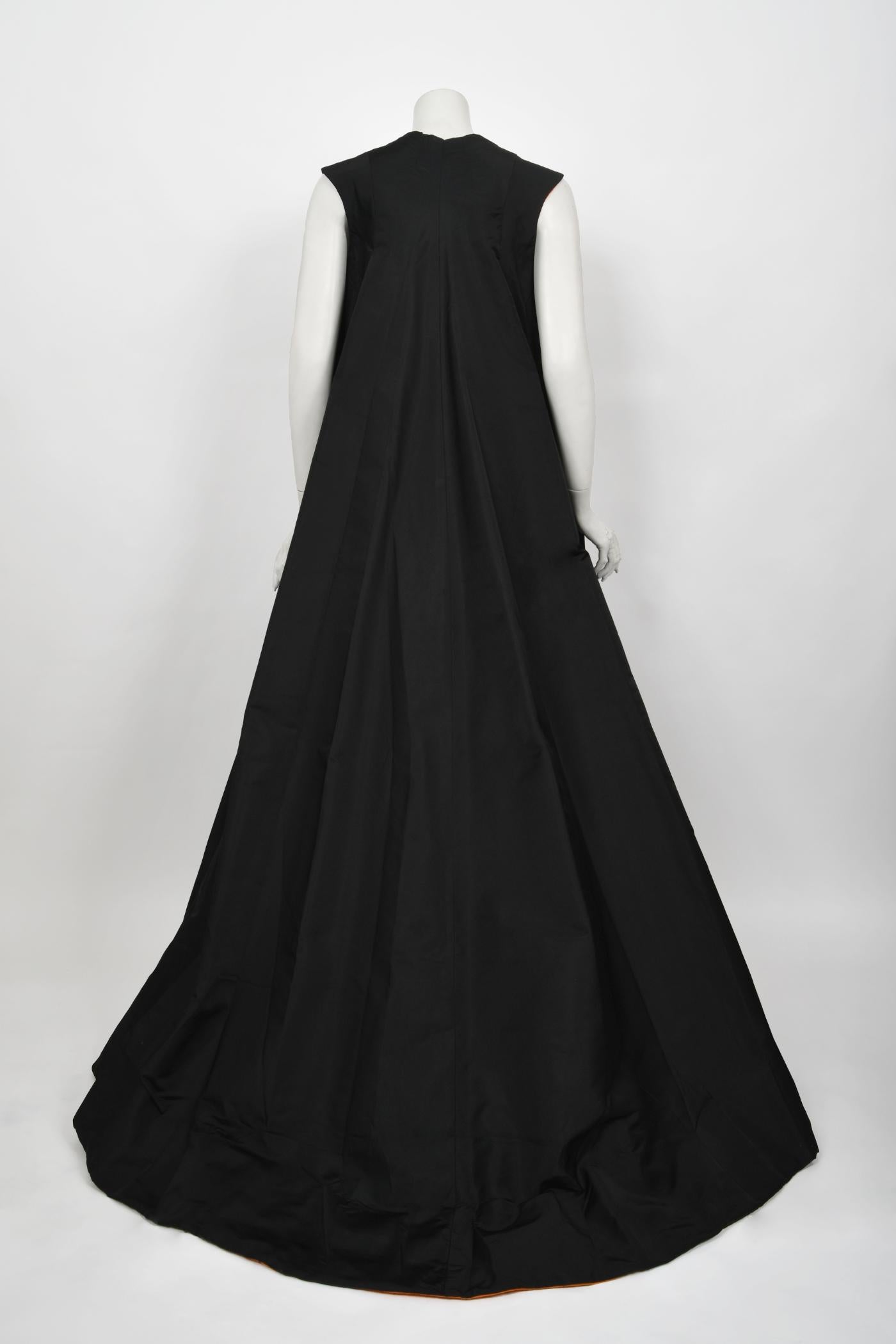 Vintage 1950s Yma Sumac Custom Couture Black Orange Silk Hourglass Gown Ensemble For Sale 14
