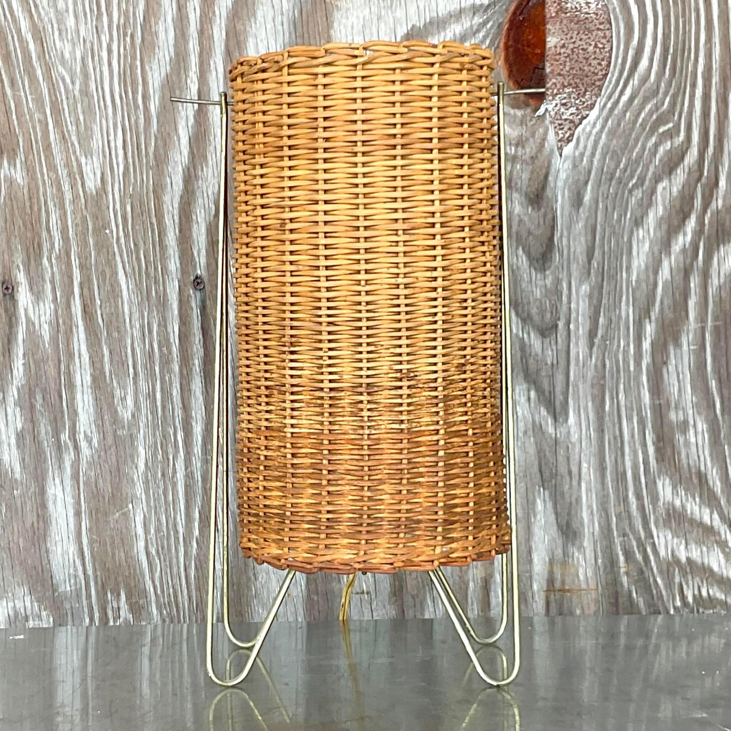 North American Vintage 1951 Moma Coastal Paul Mayen Woven Rattan Lamp For Sale
