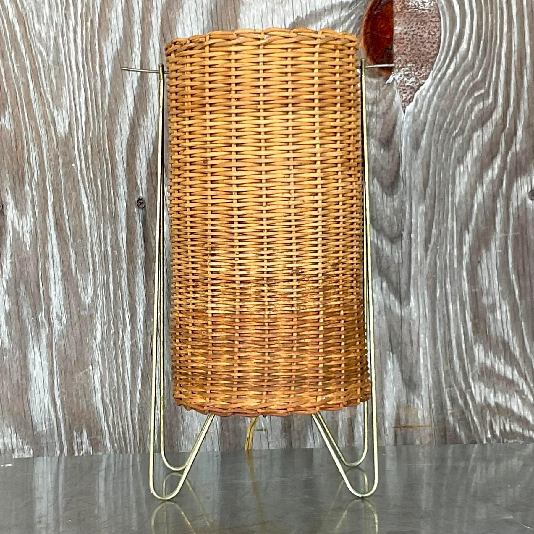 Vintage 1951 Moma Coastal Paul Mayen Woven Rattan Lamp In Good Condition For Sale In west palm beach, FL
