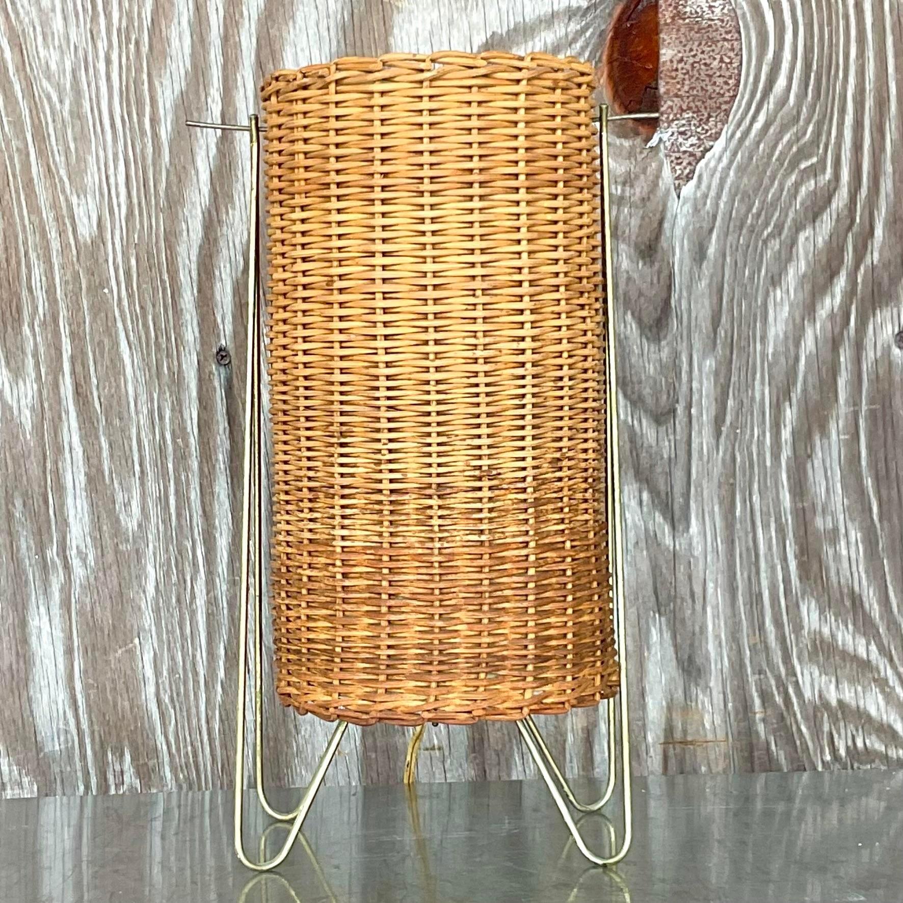 Vintage 1951 Moma Coastal Paul Mayen Woven Rattan Lamp For Sale 1