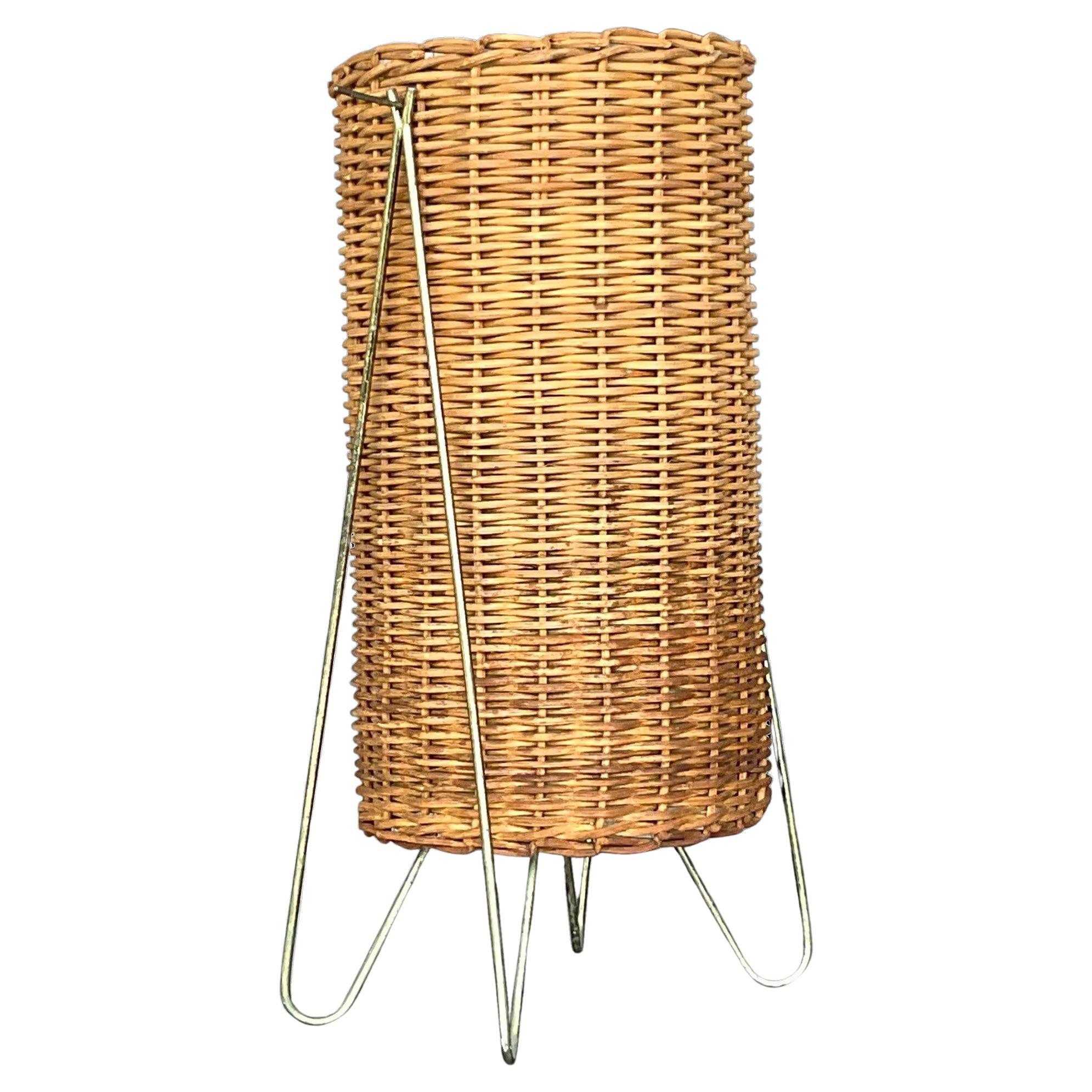 Vintage 1951 Moma Coastal Paul Mayen Woven Rattan Lamp