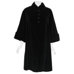 Vintage 1951 Pierre Balmain Haute Couture Black Velvet Wide-Cuff Swing Coat 
