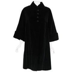 Vintage 1951 Pierre Balmain Haute Couture Black Velvet Wide-Cuff Swing Coat