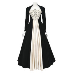 Retro 1952 Nina Ricci Haute Couture Documented Ivory Satin & Black Velvet Gown