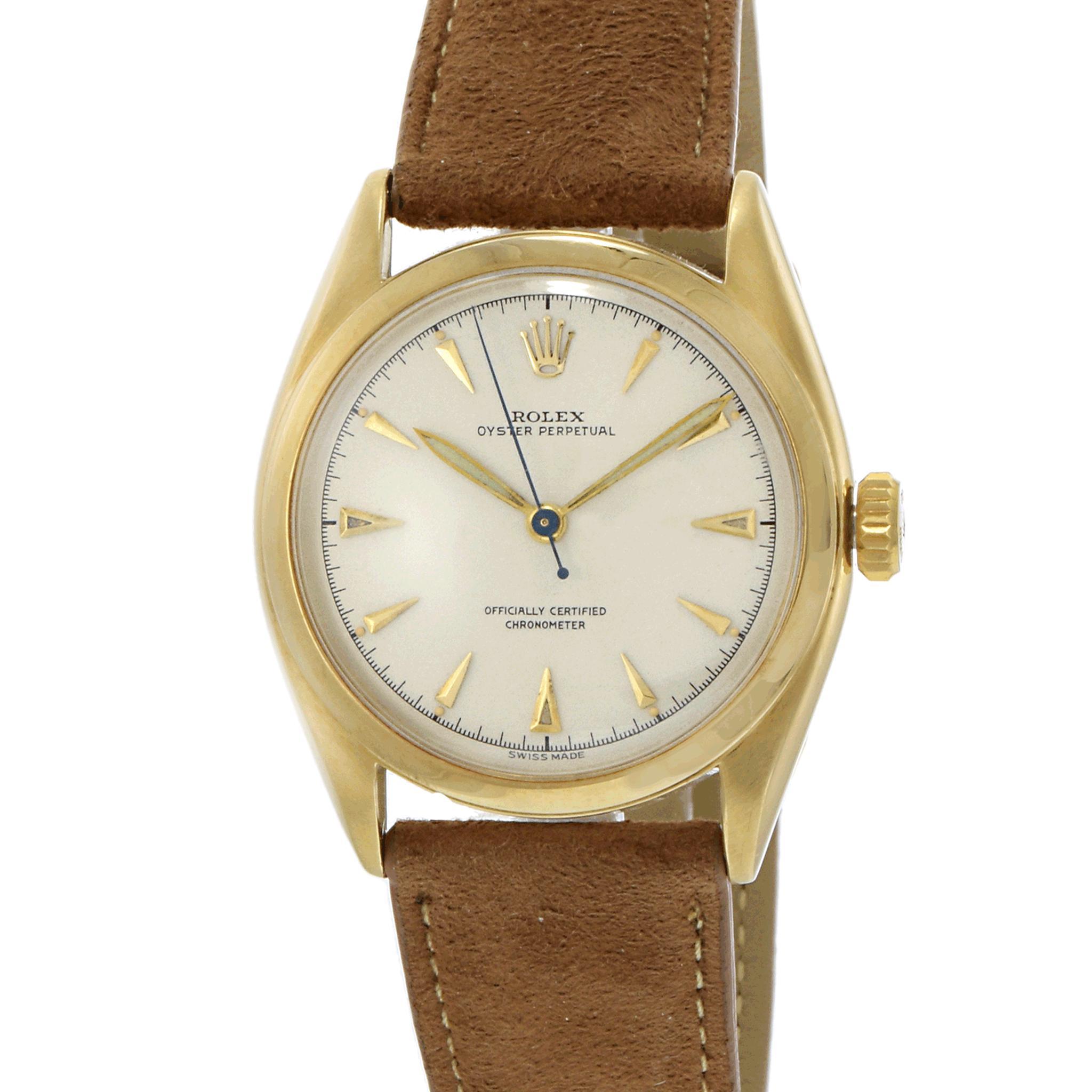 Vintage 1952 Rolex Oyster Perpetual Bubble Back Ref. 6084 In Good Condition For Sale In New York, NY