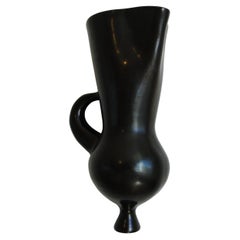 Vintage 1953-1965 Black Bouquetière Vase by Roger Capron Vallauris, France