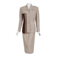 Vintage 1954 Lilli-Ann Dove Gray Sharkskin Pintuck Stripes Jacket Hourglass Suit