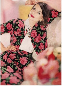 Vintage 1950's Traina-Norell Couture Watercolor Iris Floral Print Satin Dress