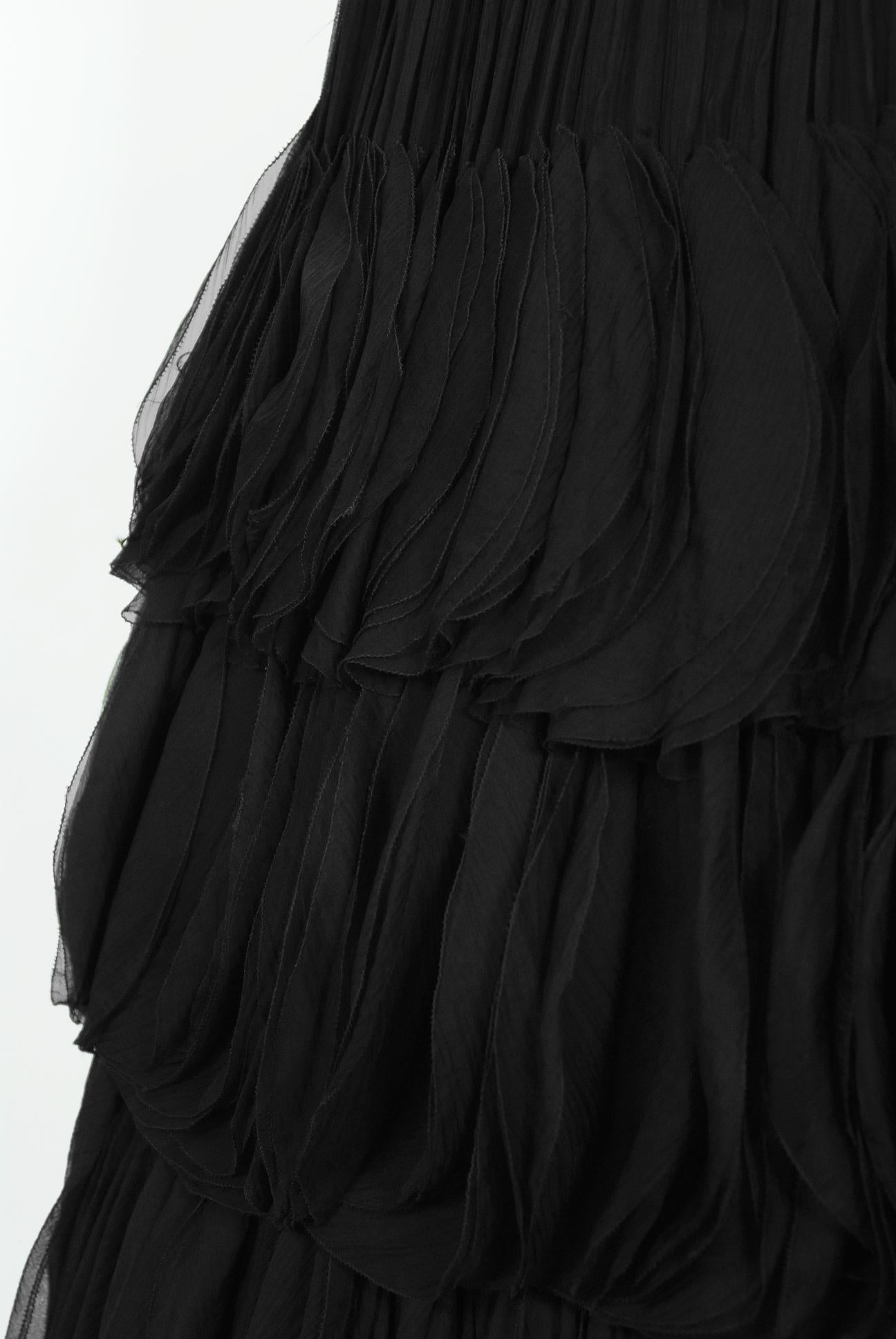 Vintage 1955 Jean Dessès Haute Couture Documented Black Silk-Chiffon Petal Dress For Sale 6