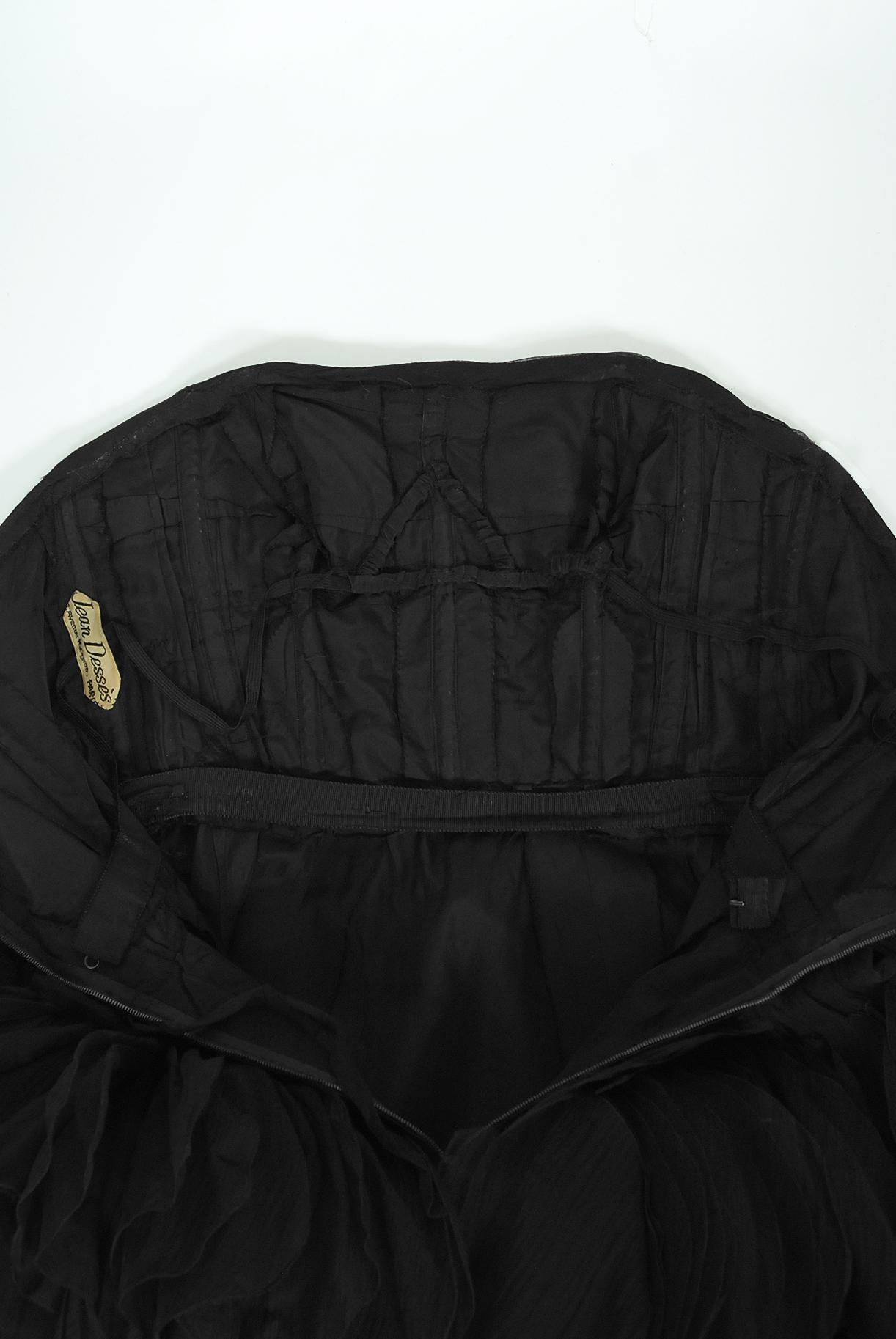 Vintage 1955 Jean Dessès Haute Couture Documented Black Silk-Chiffon Petal Dress For Sale 10