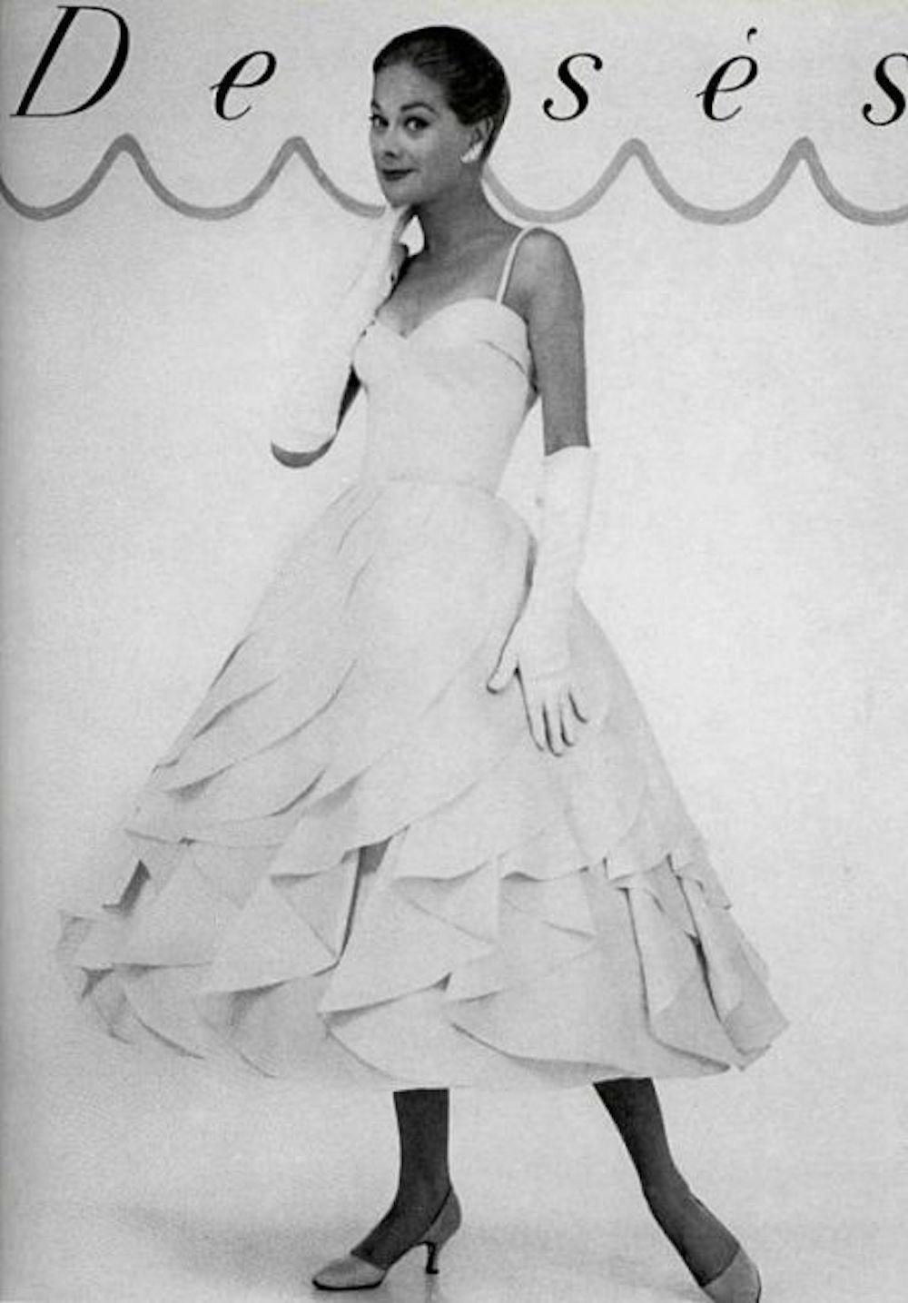 Vintage 1955 Jean Dessès Haute Couture Documented Black Silk-Chiffon Petal Dress For Sale 9