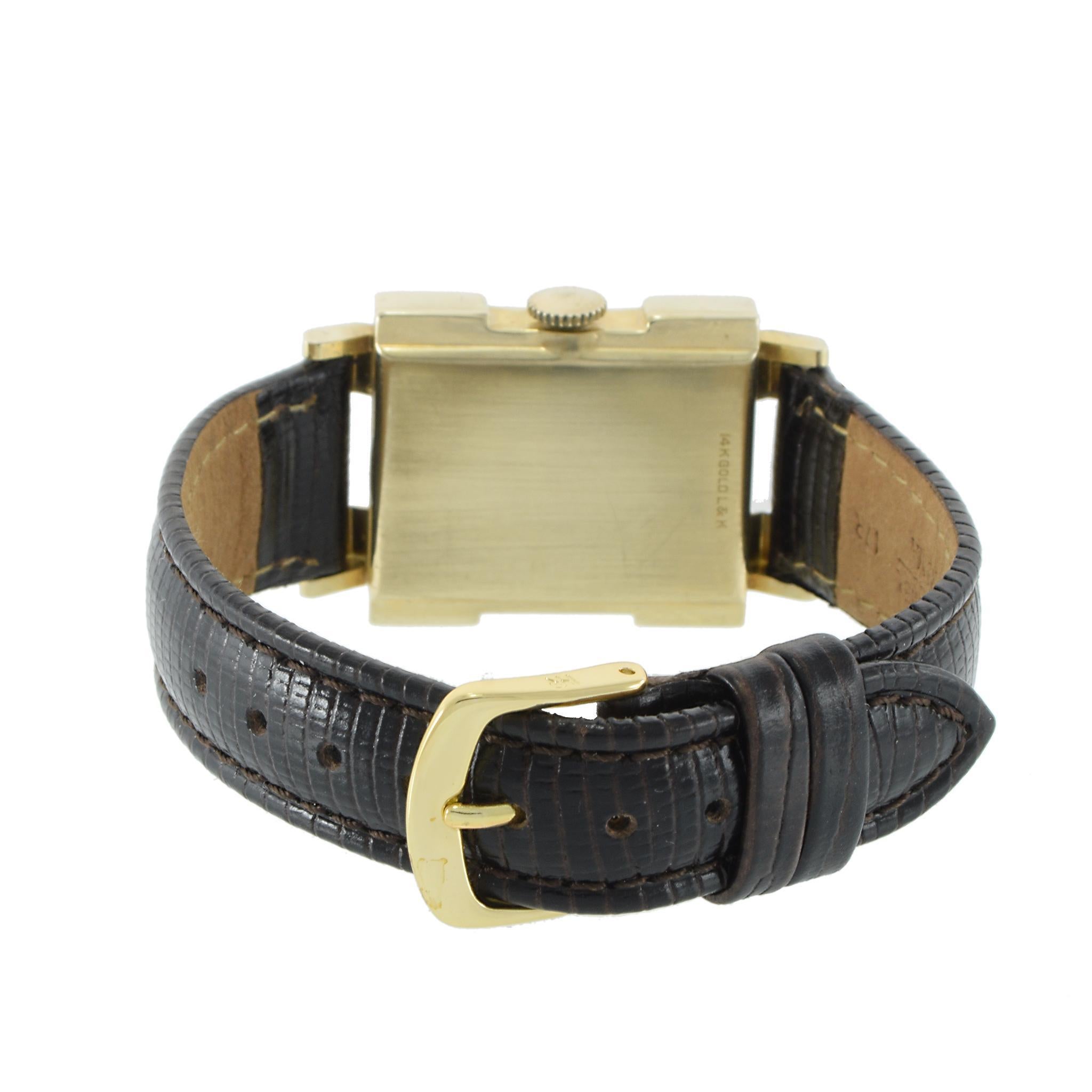 Vintage 1955 Longines 14K Yellow Gold Rectangular Dress Watch For Sale 1