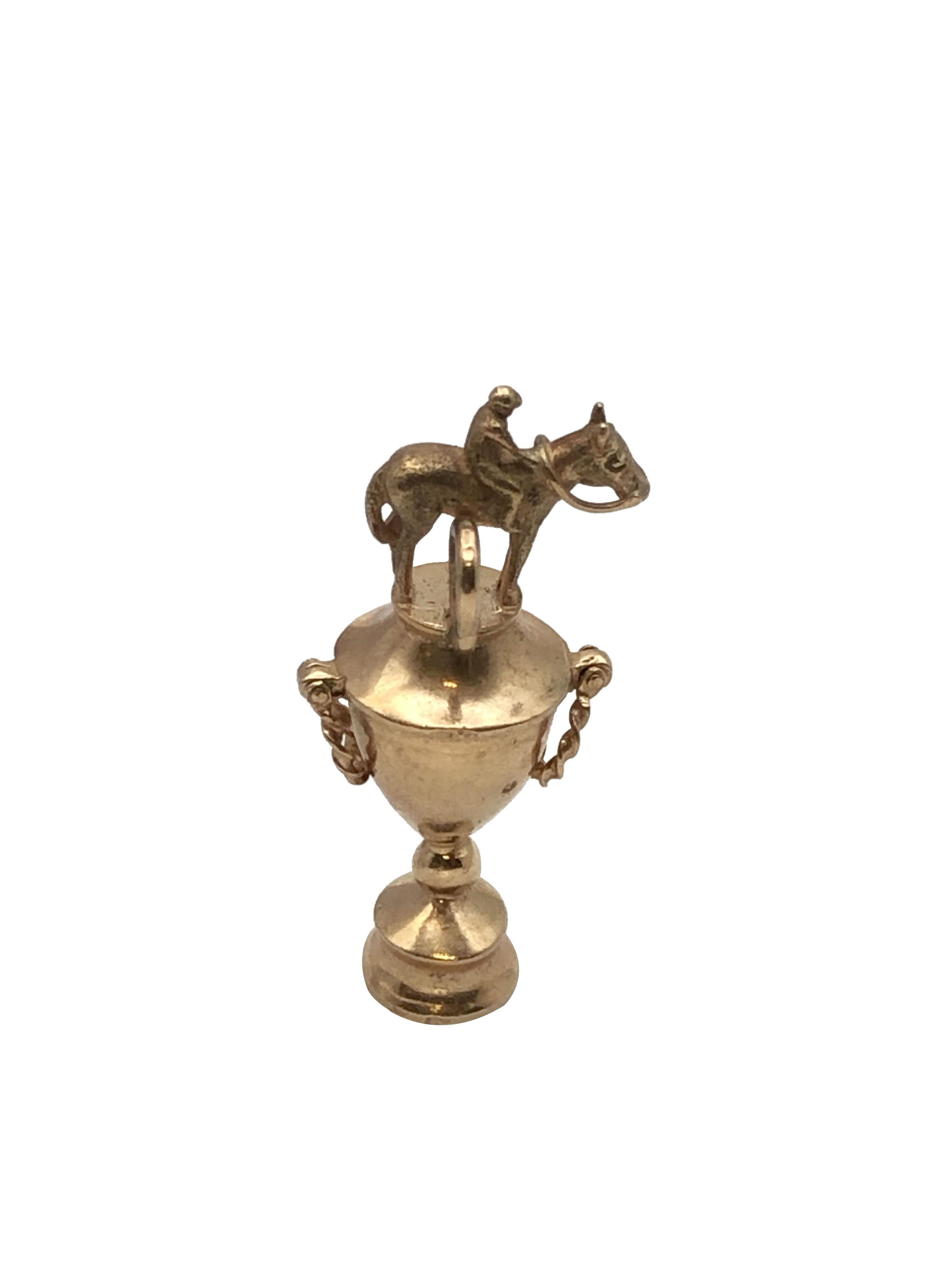 Women's or Men's Vintage 1955 Solid Gold Kentucky Derby Large Horse Trophy Pendant Charm