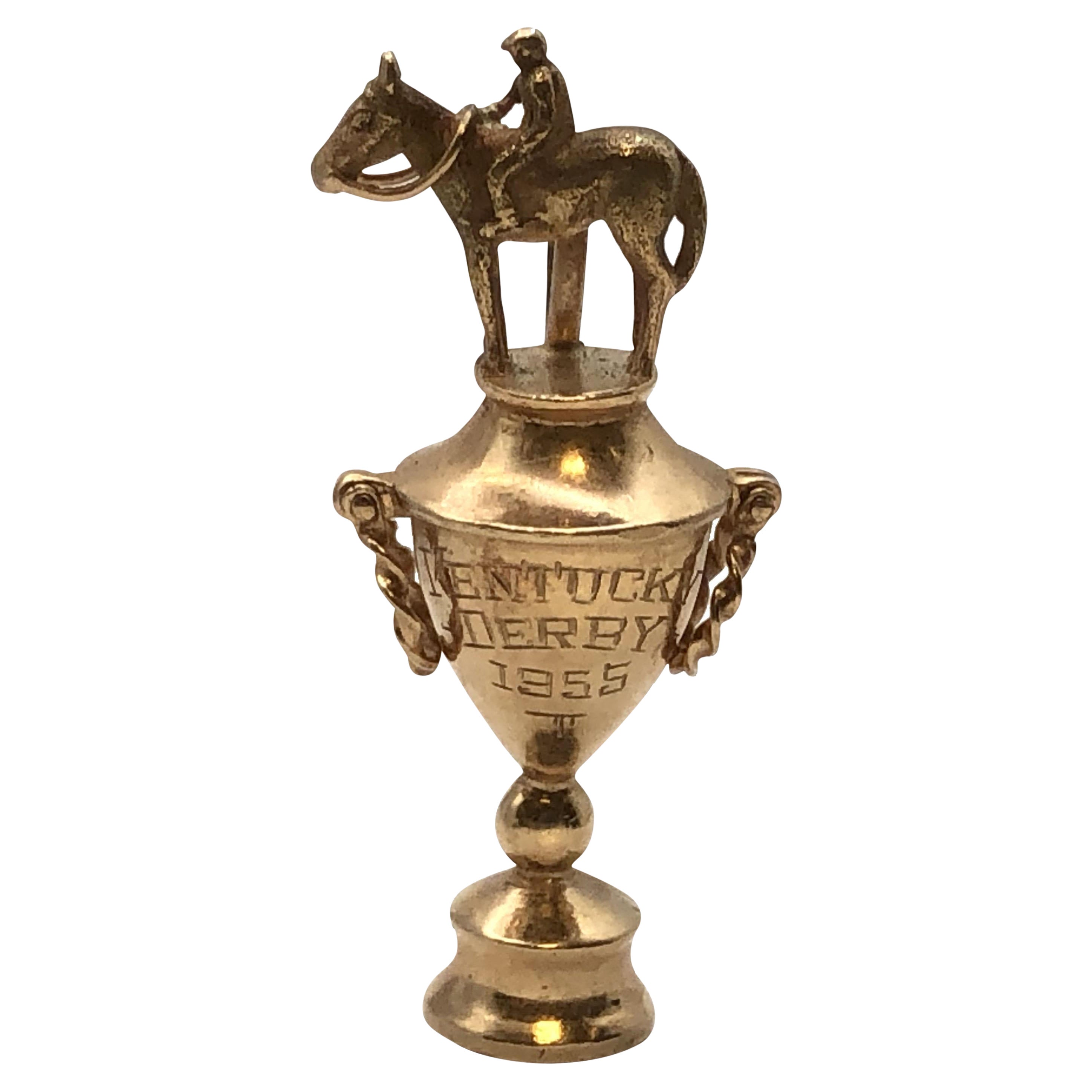 Vintage 1955 Massivgold Kentucky Derby Großer Pferdetrophäen-Anhänger Charme aus massivem Gold