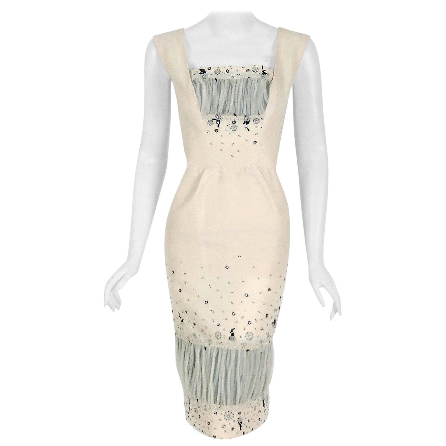 Vintage 1950's Sorelle Fontana Couture Beaded Ivory Silk Tulle Bridal Dress  For Sale at 1stDibs | sorelle fontana dresses