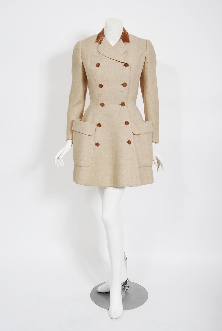 Vintage 1955 Traina-Norell Beige Wool Tweed Double Breasted Fitted ...